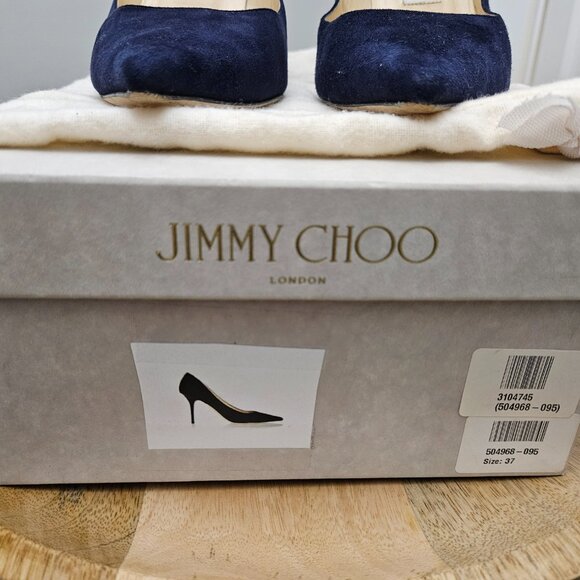 Jimmy Choo Agnes Suede Navy Heels, Sz 37 - Box & Dust Bag - Picture 10 of 13